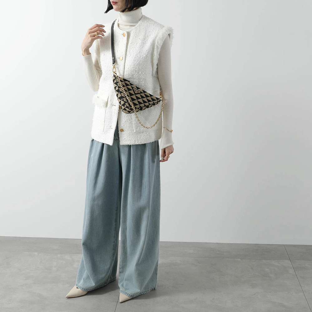 Prada handbag V DOM Triangle Jacquard Bag Body Chain